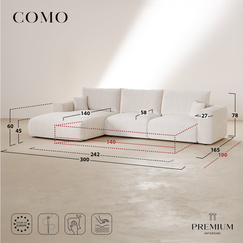 Premium Interiors - Linkerhoekbank met snelle uitklapfunctie COMO - corduroy zwart 300cm