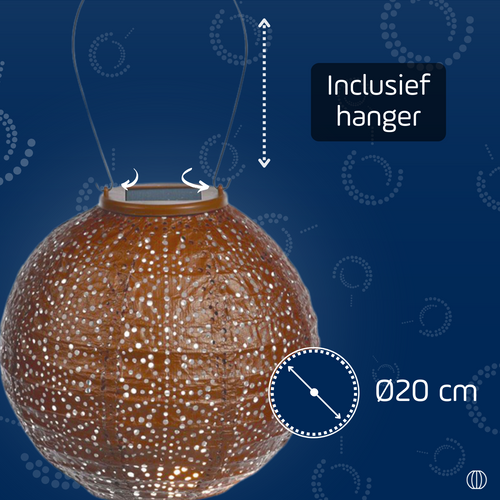 Lumiz solar lampion - sashiko rond - 20 cm - koper - vtwonen shop