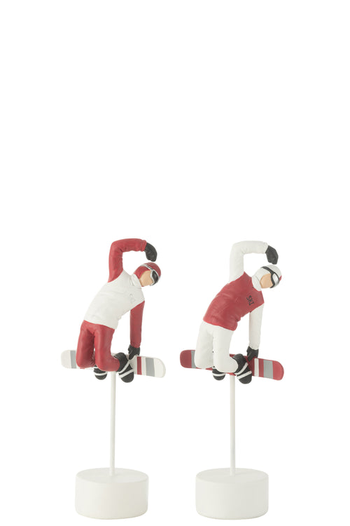 J-Line decoratie Snowboarder Op Basis - polyresin - rood/wit - 2 stuks - vtwonen shop