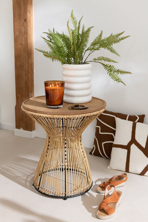 J-Line bijzettafel Rond Groeven - rotan - naturel