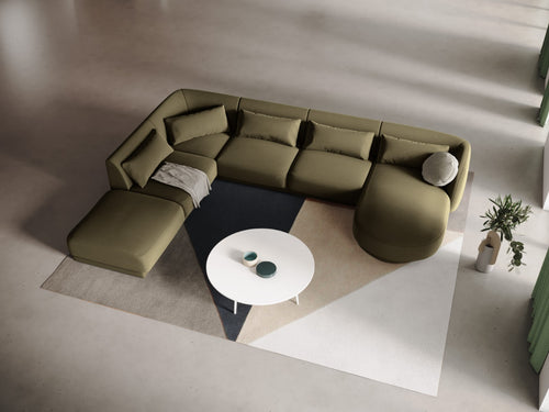 Cosmopolitan Design Panoramische hoekbank links Tulum 6-zits, flueel, groente - 255x330x70cm