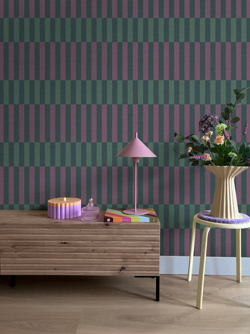 ESTAhome behang linnen-look strepen paars en blauw - 50 x 900 cm - 132248
