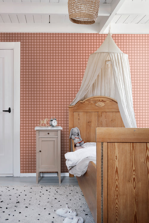 ESTAhome behang geblokt motief terracotta roze - 50 x 900 cm - 131296 - vtwonen shop