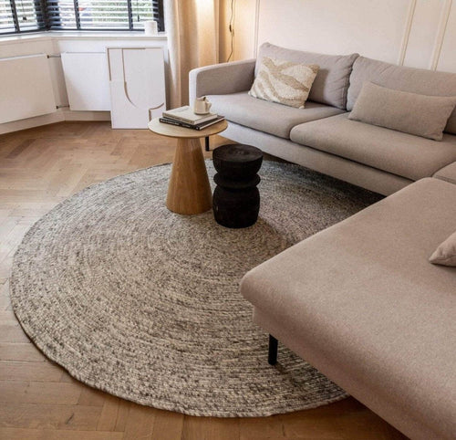 Interieur05  vloerkleed Gapo -grij- gemeleerd -rond /wollen- 150 x 150 cm
