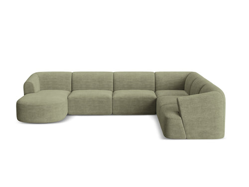 Cosmopolitan Design Modulaire panoramische hoekbank rechts Campi 7-zits, ribfluwelen mosgroen - 255x330x70cm