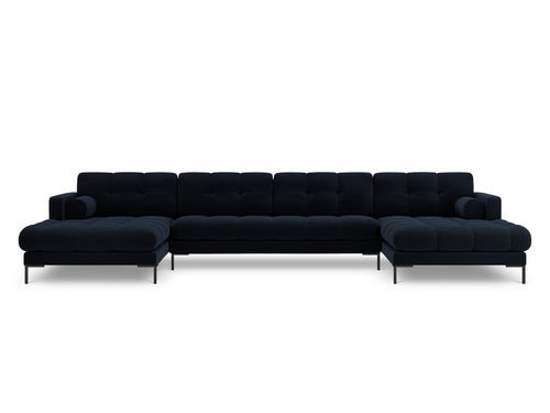 Cosmopolitan Design Panoramische bank Bali 7-zits, flueel, donkerblauw - 185x383x75cm