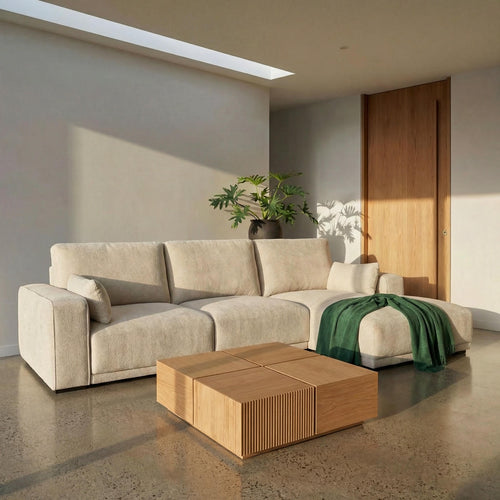 Furnhouse chaise longue bank rechts California - Crème wit - Stof - 105x305x85