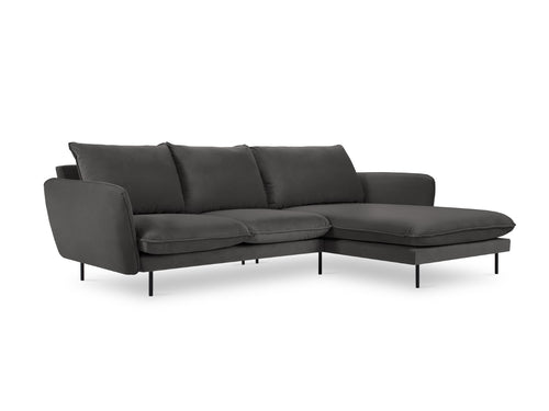 Cosmopolitan Design rechter hoekbank Vienna 5-zits, flueel, donkergrijs - 170x255x95cm