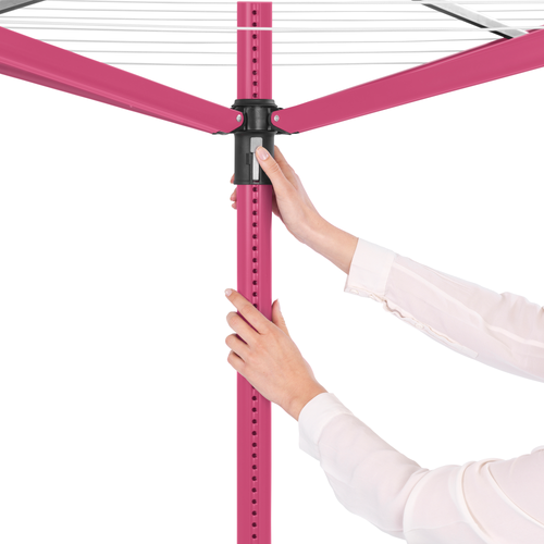 Brabantia Droogmolen Lift-O-Matic, 50 meter met metalen grondanker, doorsnede 45 mm, beschermhoes, wasknijpertasje en wasknijpers - Spring Pink