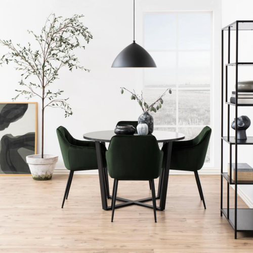BRAM Eetkamerstoel Moala - Set Van 2 - Fluweel Olijfgroen Met Mat Zwarte Poten - vtwonen shop