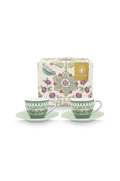Pip Studio - Espresso Kopjes & Schotels Lily & Lotus - Lichtgroen - 120 ml - Set van 2