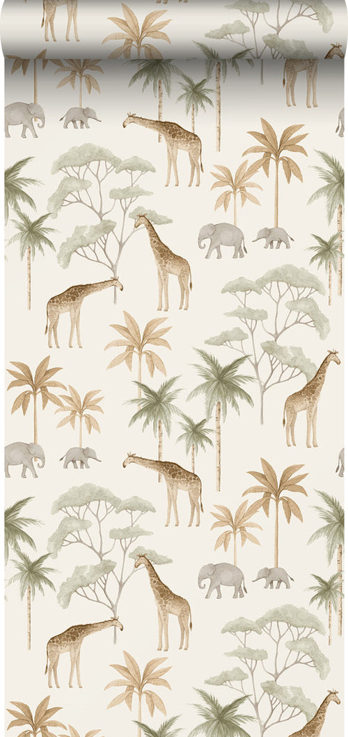 Borastapeter behang jungle dieren warm beige - 53 cm x 10.05 m - 660623 - vtwonen shop