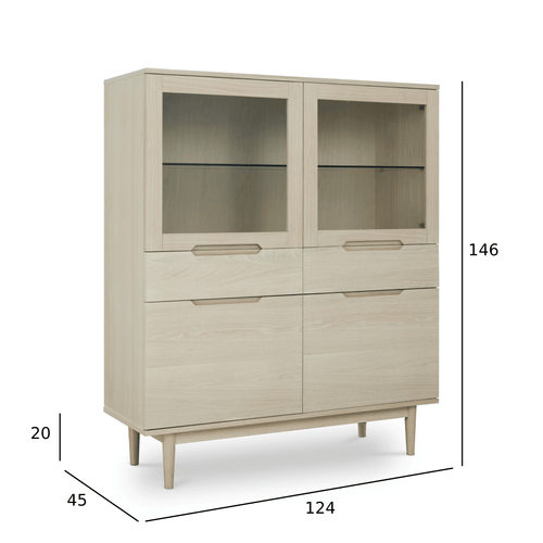 Furnhouse vitrinekast Kerteminde - Witte olie - MDF, Eikenfineer, Glas - 45x124x146