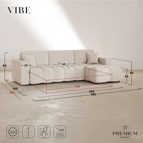 Premium Interiors - Rechthoekige hoekbank met slaapfunctie en opbergruimte VIBE - zacht aanvoelende geweven stof bruin 286cm