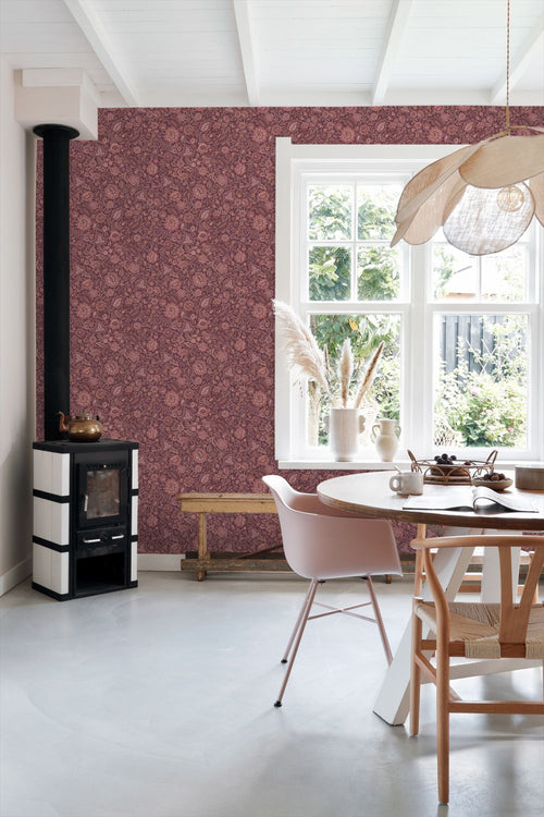 ESTAhome behang vintage bloemen donker paars - 50 x 900 cm - 132240