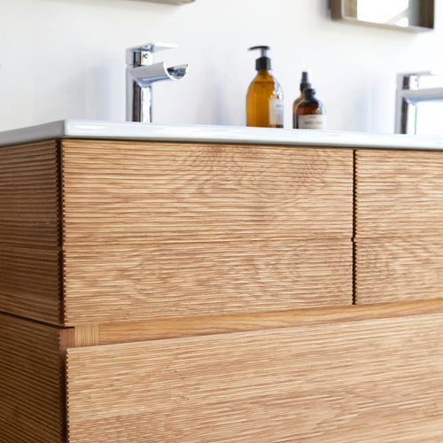 Tikamoon Massief eikenhouten en keramisch badkamermeubel 120 cm - Naturel - vtwonen shop