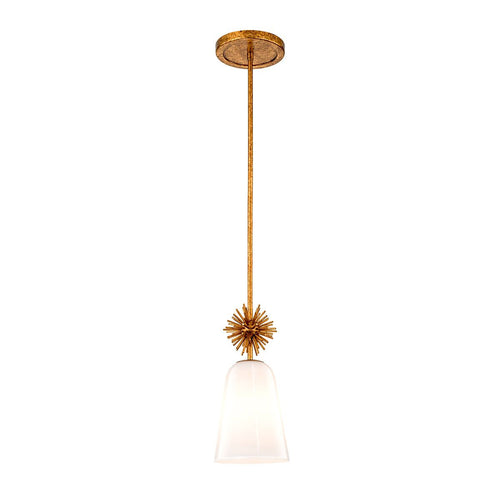 Schlanke Pendelleuchte, modernes Antik-Gold, 1 x E27, Opalschirm