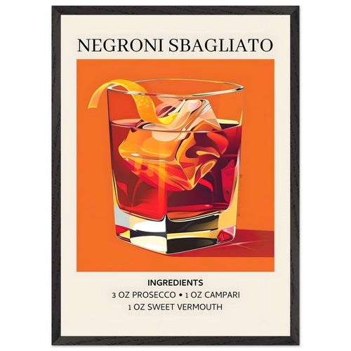 Artfulprints Poster met Lijst Negroni Sbagliato cocktail - Ingrediënten   - 50x70 cm - Oranje