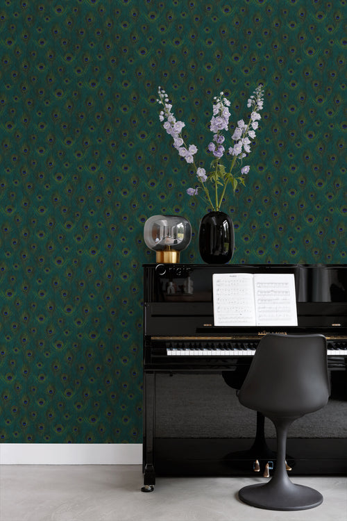 Origin Wallcoverings behang pauwenveren zeegroen - 0,53 x 10,05 m - 347764 - vtwonen shop