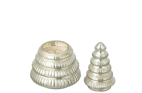 J-Line geurkaars Boom Geribbeld - glas - zilver - small - vtwonen shop