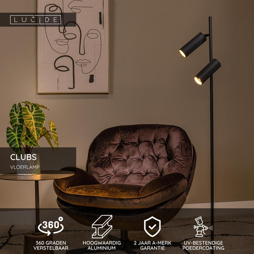 Lucide vloerlamp CLUBS - 2xGU10 (MR16) - Zwart