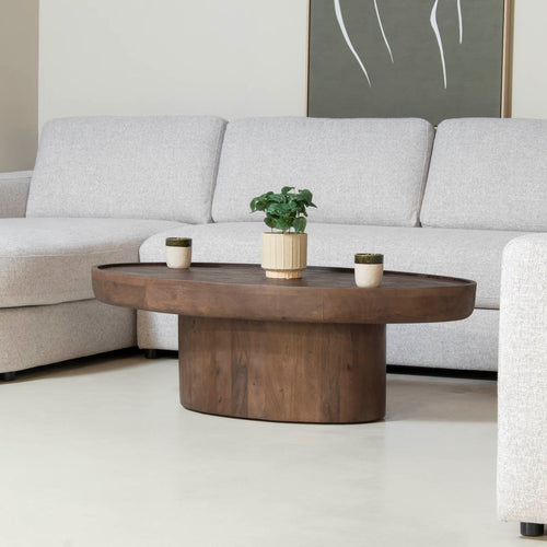 DÉJA Living Salontafel Sola Ovaal - Mangohout - Donkerbruin - 120x65x39cm
