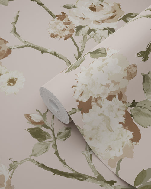 ESTAhome behang vintage bloemen oudroze - 53 cm x 10.05 m - 139407