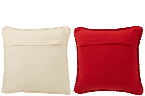 J-Line kussen Hohoho - polyester - kerstrood/wit - 2 stuks