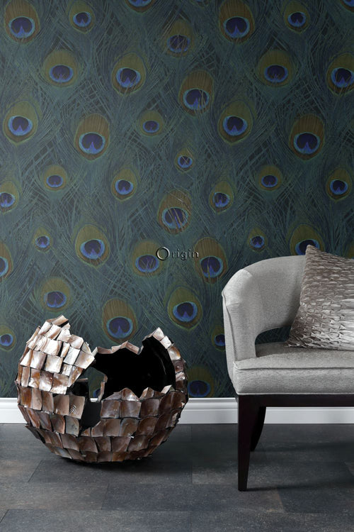 Origin Wallcoverings fotobehang pauwenveren zeegroen - 150 x 279 cm - 357245