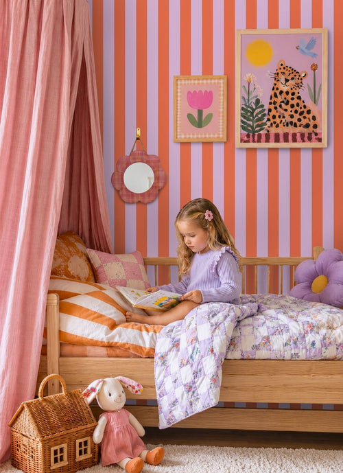 ESTAhome behang strepen oranje en lila paars - 53 cm x 10.05 m - 139904