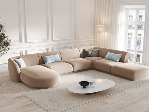 Micadoni Panoramische hoekbank rechts Miley 6-zits, flueel, cappuccino - 255x330x70cm
