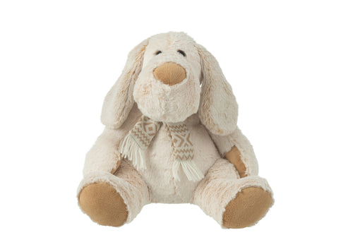 J-Line knuffel Hond + Sjaal Zittend - polyester - beige/bruin - large