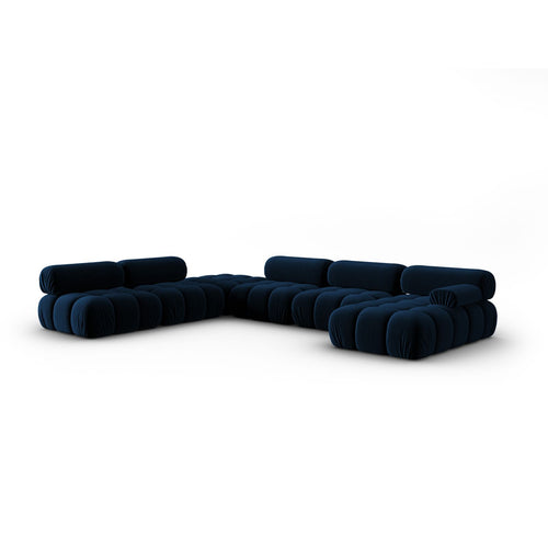 Cosmopolitan Design - Modulaire panoramische hoekbank links Cortina 7-zits, flueel koningsblauw - 282x376x70cm