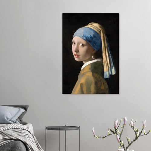 Artfulprints Canvas Johannes Vermeer – Meisje met de parel canvas - 80x120 cm - Blauw