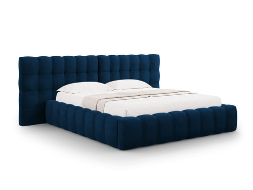 Cosmopolitan Design Opbergbed met dubbel hoofdbord Bali 140x200cm, flueel, koningsblauw - 230x200x100cm