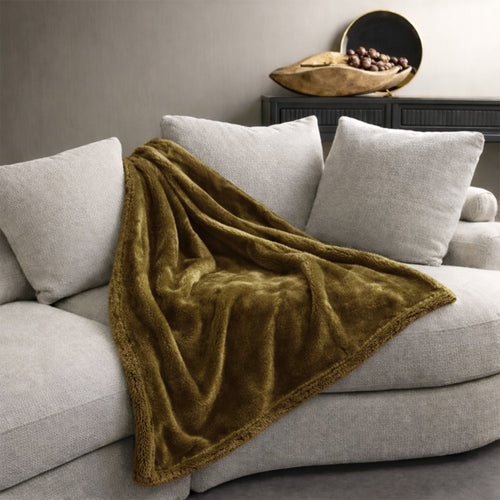 STANLEY - Plaid 150x200 cm - fleece deken met teddy en fleece - Military Olive - groen