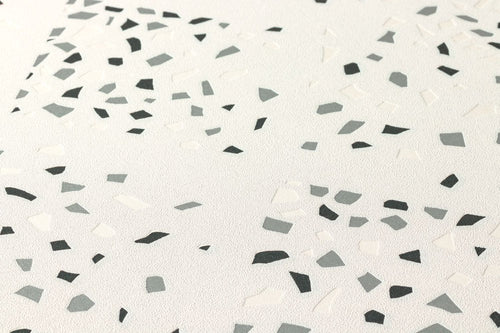 Livingwalls behang terrazzo wit, zwart en zilver - 53 cm x 10.05 m - AS-373942
