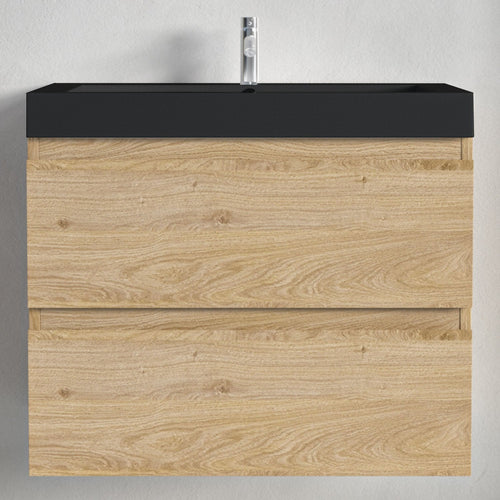LOMAZOO badkamermeubel Monaco - zwevend - zwart - licht eiken - 60 cm