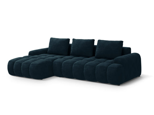 Cosmopolitan Design Uitklapbare hoekbank links met opbergdoos Linz 3-zits, flueel diepe olie - 142x275x84cm