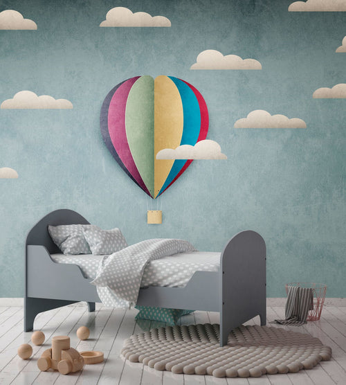 One Wall one Role fotobehang luchtballon blauw, wit, rood, geel en lila paars - 371 x 280 cm - AS-383011 - vtwonen shop