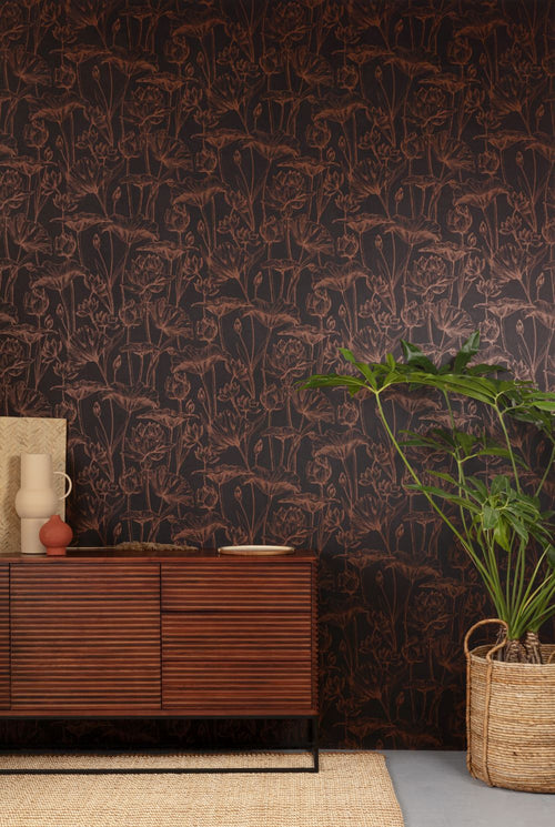 Masureel behang bloemen zwart - 53 cm x 10.05 m - 631977 - vtwonen shop