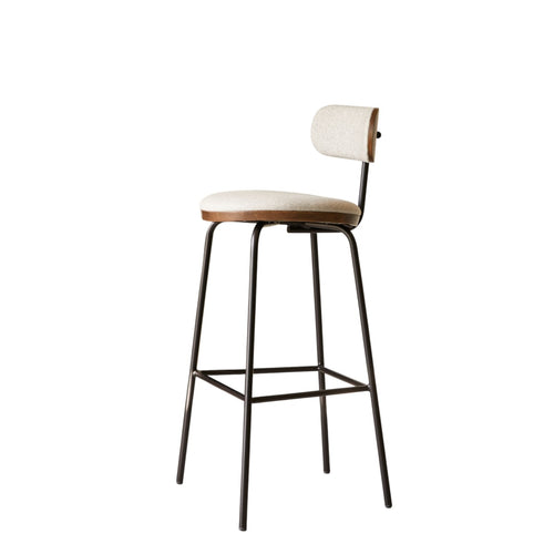 Tikamoon Barstoel in donker massief eikenhout, grijze stof en metaal - Grijs