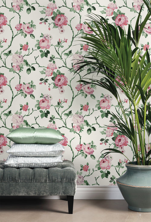 Origin Wallcoverings behang bloemen roomwit, roze en groen - 53 cm x 10,05 m - 347434 - vtwonen shop