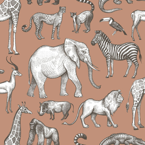ESTAhome behang jungle dieren terracotta - 50 x 900 cm - 139512