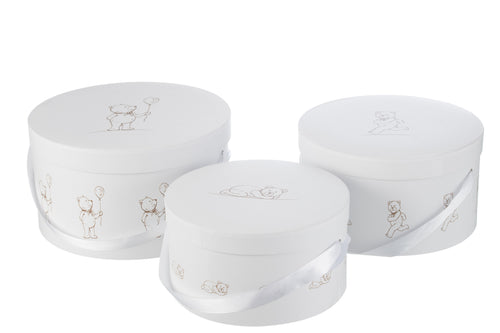 J-Line doos Beer Rond - karton/riet - wit - set van 3