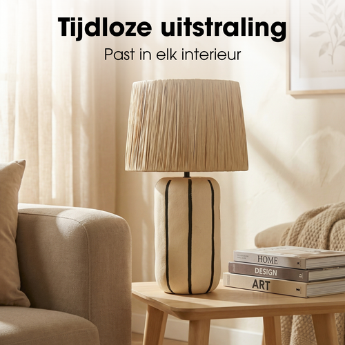 Mica Decorations Denton Tafellamp Woonkamer - Lamp Decoratief met Lampenkap - Bureaulamp Tafellampen Woonkamer - 48 x ⌀28 cm - Keramiek, Metaal,