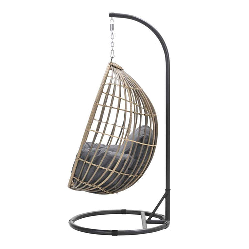 Panama hangstoel - eivorm - carbon black - natural rotan - mystic grey - vtwonen shop