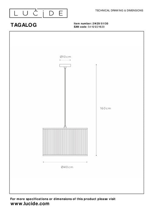 Lucide hanglamp TAGALOG - 1xE27 - Zwart - vtwonen shop