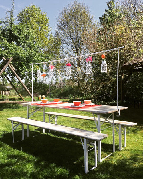 MaximaVida inklapbare picknickset Berlijn 200 cm whitewash - FSC hout