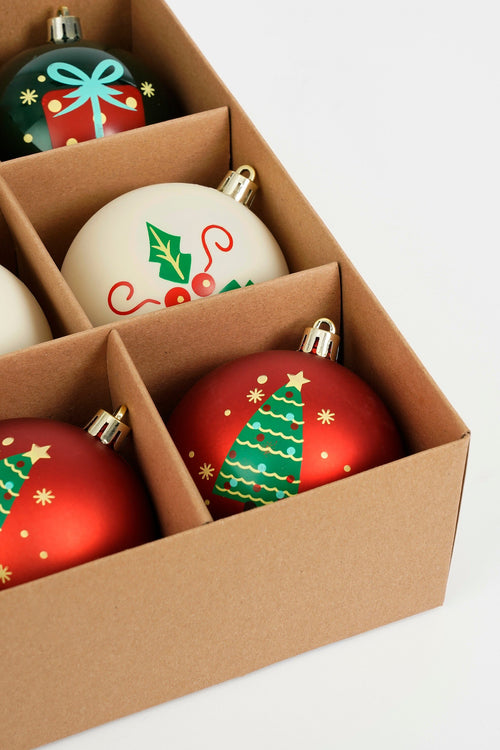 Mica Decorations Kerstballen Set - 9 Stuks - Ø8 cm - Onbreekbaar - Wit, Rood, Groen - vtwonen shop